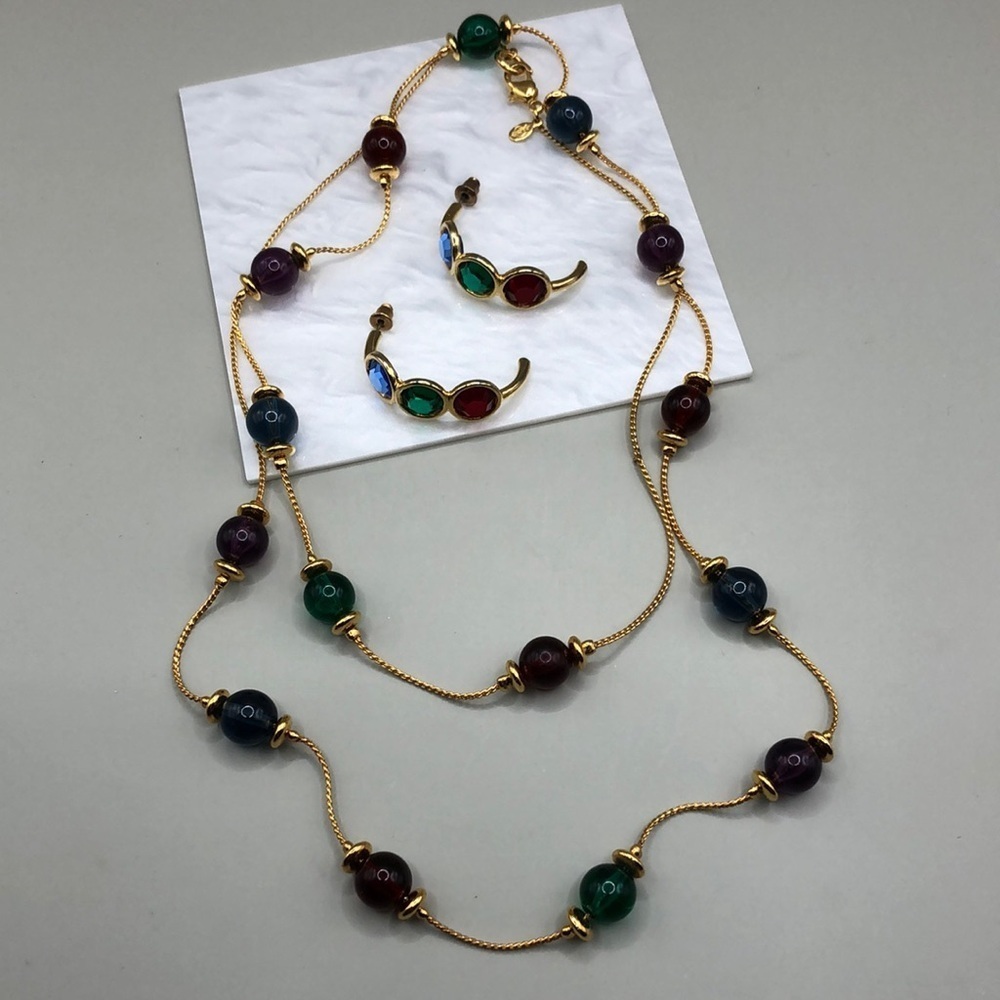 Curated Bundle Premier Designs Bead Stations Chain Necklace, Half Hoop Earrings
